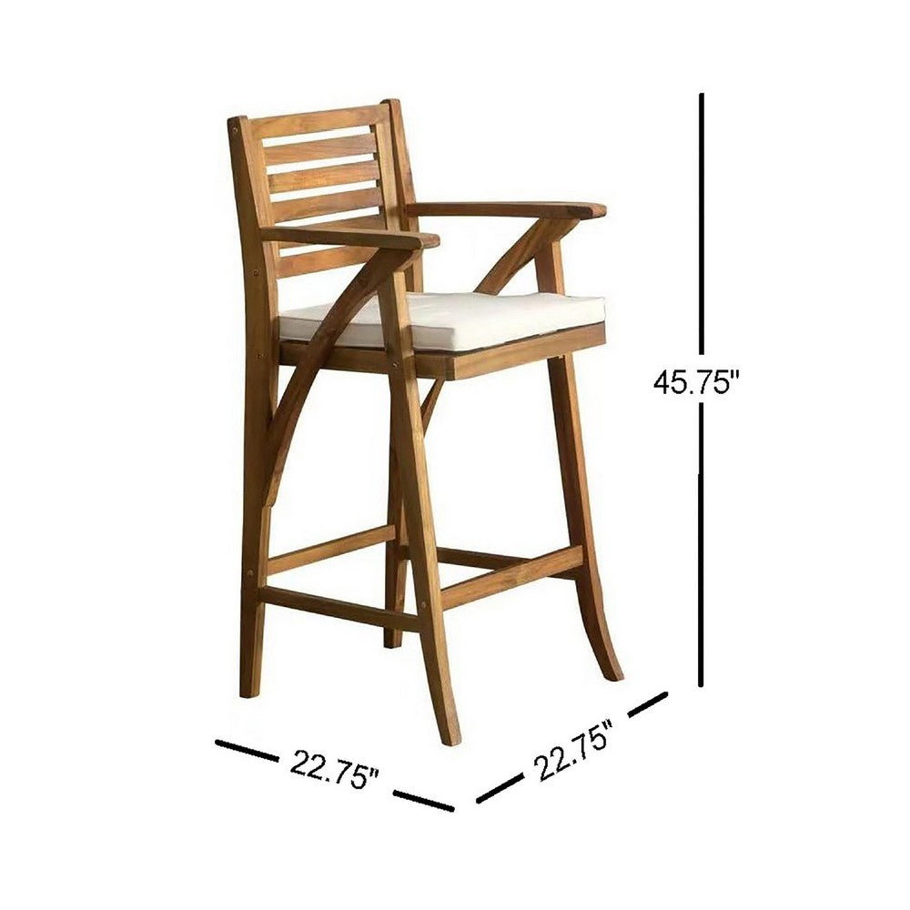 Olen Outdoor Barstool Chair Set of 2, Beige Polyester Brown Solid Wood -BM335116