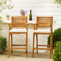 Olen Outdoor Barstool Chair Set of 2, Beige Polyester Brown Solid Wood -BM335116