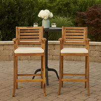 Olen Outdoor Barstool Chair Set of 2, Beige Polyester Brown Solid Wood -BM335116