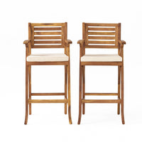 Olen Outdoor Barstool Chair Set of 2, Beige Polyester Brown Solid Wood -BM335116