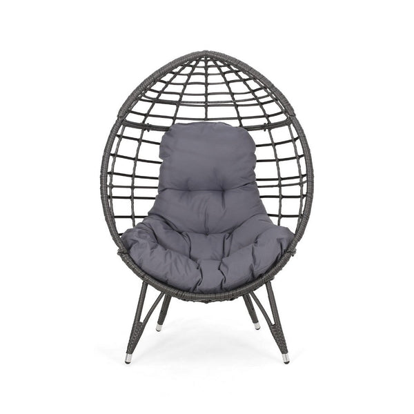 Accent Chair, Teardrop Handcrafted Woven Rattan, Iron, Gray Polyester -BM335117
