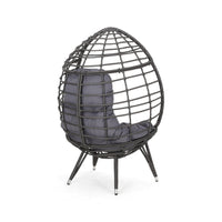 Accent Chair, Teardrop Handcrafted Woven Rattan, Iron, Gray Polyester -BM335117