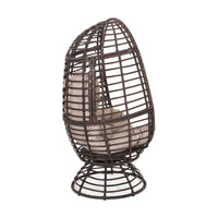 Swivel Outdoor Egg Chair, Brown PE Woven Rattan, Iron, Beige Polyester -BM335118