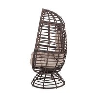 Swivel Outdoor Egg Chair, Brown PE Woven Rattan, Iron, Beige Polyester -BM335118