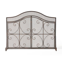 Fireplace Screen, 3 Panels 2 Doors, Black Copper Diamond Mesh Scrolled -BM335120