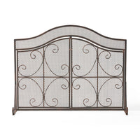Fireplace Screen, 3 Panels 2 Doors, Black Copper Diamond Mesh Scrolled -BM335120