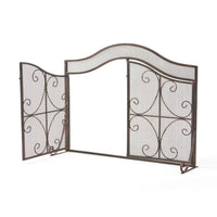 Fireplace Screen, 3 Panels 2 Doors, Black Copper Diamond Mesh Scrolled -BM335120