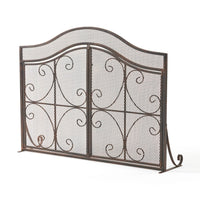 Fireplace Screen, 3 Panels 2 Doors, Black Copper Diamond Mesh Scrolled -BM335120