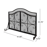 Fireplace Screen, 3 Panels 2 Doors, Black Copper Diamond Mesh Scrolled -BM335120