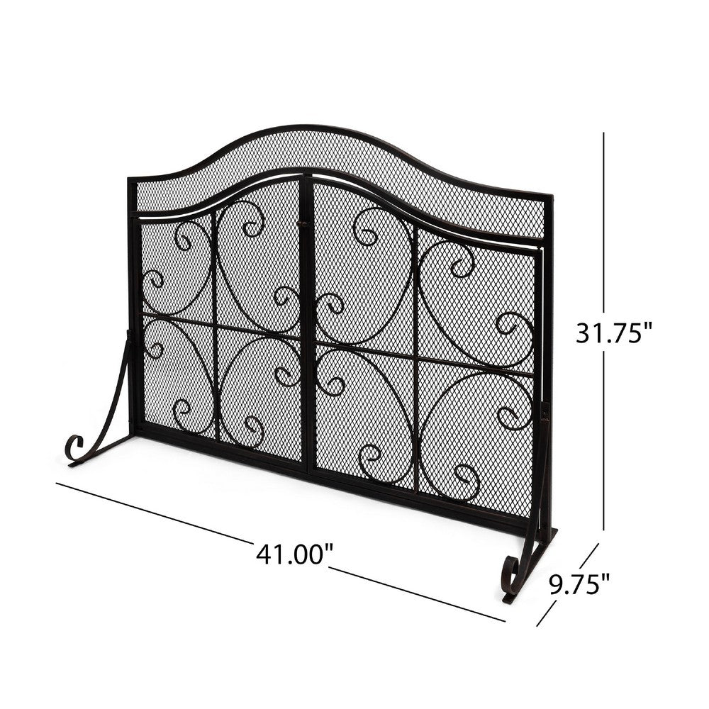 Fireplace Screen, 3 Panels 2 Doors, Black Copper Diamond Mesh Scrolled -BM335120