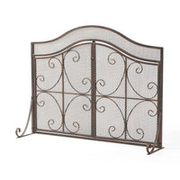 Fireplace Screen, 3 Panels 2 Doors, Black Copper Diamond Mesh Scrolled -BM335120