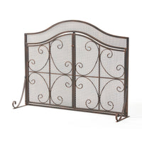 Fireplace Screen, 3 Panels 2 Doors, Black Copper Diamond Mesh Scrolled -BM335120