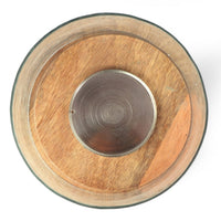 Hurricane Candleholder w Glass Cover, Nickel Lattice Base, Brown Wood -BM335121