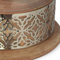 Hurricane Candleholder w Glass Cover, Nickel Lattice Base, Brown Wood -BM335121