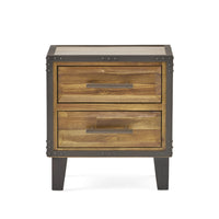 Nightstand, 2 Drawers w Bevel Frame, Brown Wood Bronze Metal, 22 Inch -BM335123