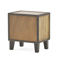 Nightstand, 2 Drawers w Bevel Frame, Brown Wood Bronze Metal, 22 Inch -BM335123