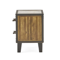 Nightstand, 2 Drawers w Bevel Frame, Brown Wood Bronze Metal, 22 Inch -BM335123