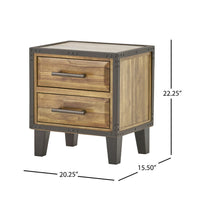 Nightstand, 2 Drawers w Bevel Frame, Brown Wood Bronze Metal, 22 Inch -BM335123