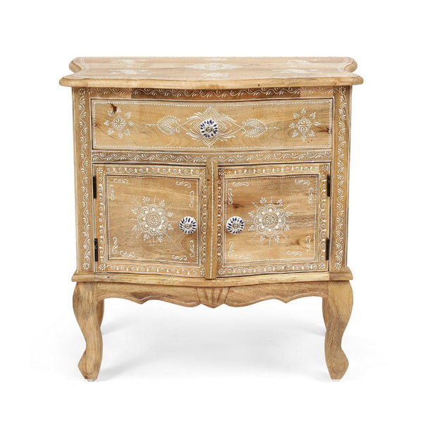 Accent Cabinet w cabriole legs, Hand Painted Flowers, Distressed Brown -BM335124