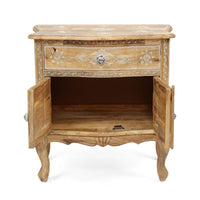Accent Cabinet w cabriole legs, Hand Painted Flowers, Distressed Brown -BM335124