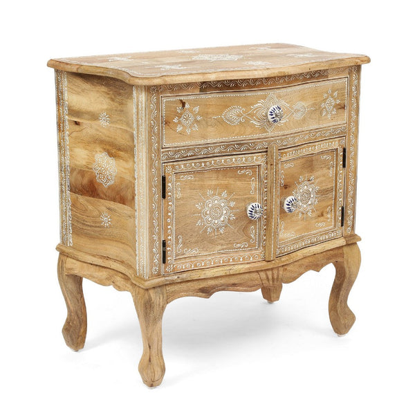 Accent Cabinet w cabriole legs, Hand Painted Flowers, Distressed Brown -BM335124