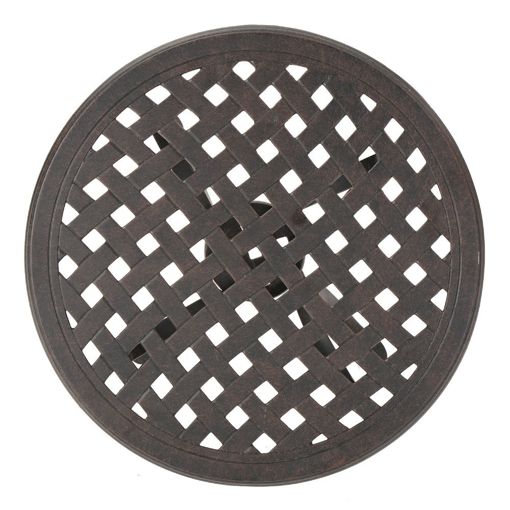 Outdoor End Table, Lattice Top, 19 Inch, Bronze Aluminum Curved Legs -BM335125
