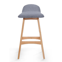Deva Barstool Chair with Low Back Set of 2, Light Gray, Natural Brown -BM335127