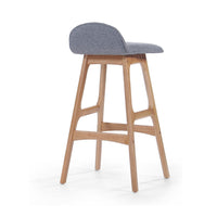 Deva Barstool Chair with Low Back Set of 2, Light Gray, Natural Brown -BM335127