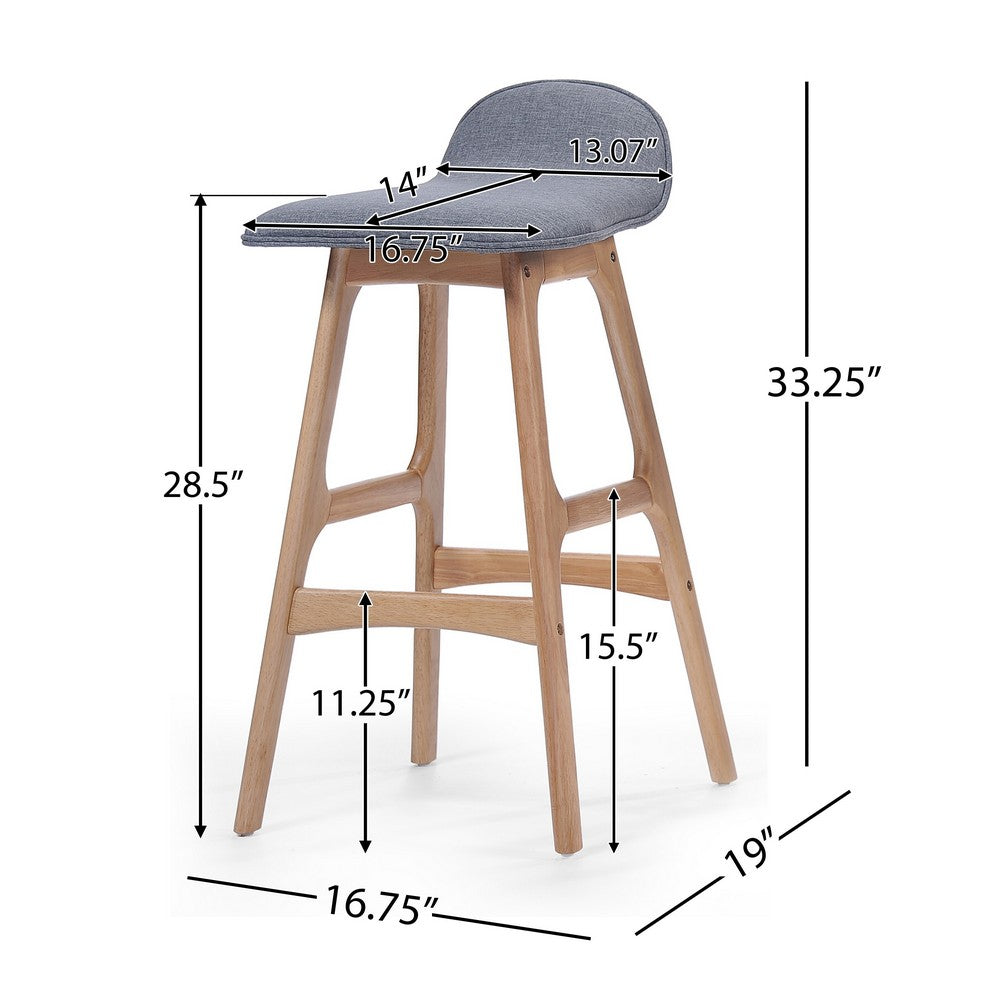 Deva Barstool Chair with Low Back Set of 2, Light Gray, Natural Brown -BM335127