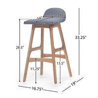 Deva Barstool Chair with Low Back Set of 2, Light Gray, Natural Brown -BM335127