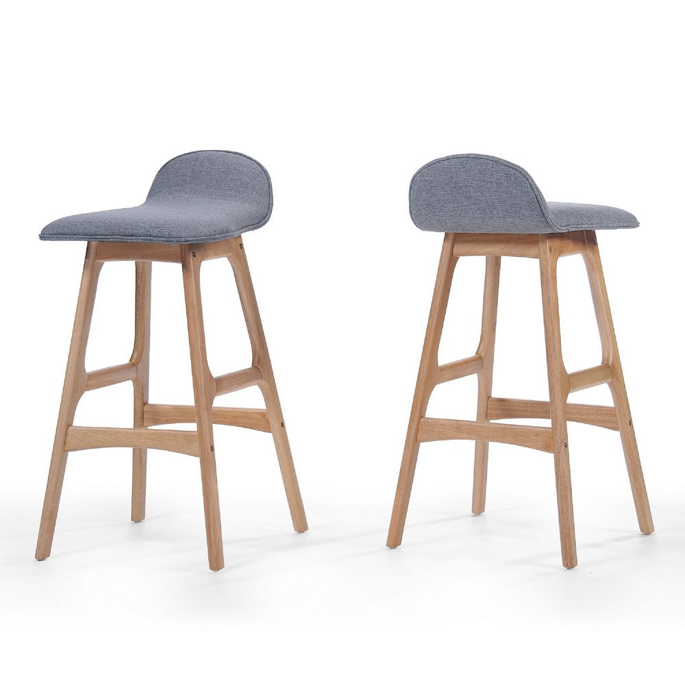 Deva Barstool Chair with Low Back Set of 2, Light Gray, Natural Brown -BM335127