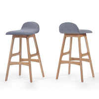 Deva Barstool Chair with Low Back Set of 2, Light Gray, Natural Brown -BM335127