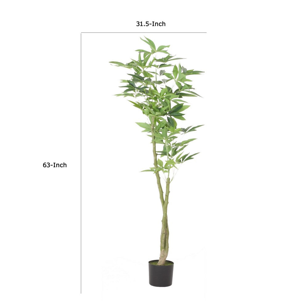 Leso Artificial Pachira Money Plant Hand Shaped Green Leaves 63 Inch  -BM335128