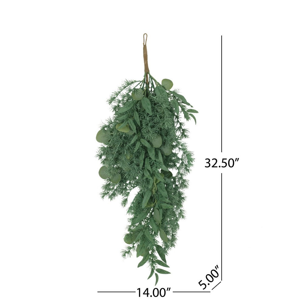 Artificial Teardrop Hanging Wreath, Realistic Green Leaves 33 Inch -BM335129
