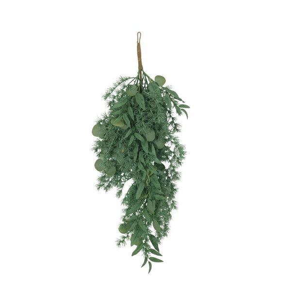 Artificial Teardrop Hanging Wreath, Realistic Green Leaves 33 Inch -BM335129