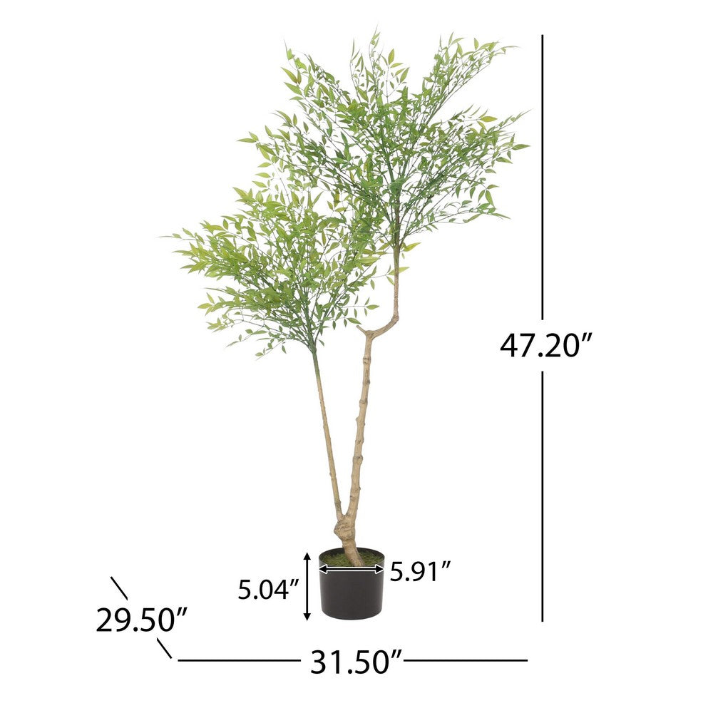 Artificial Nandina Plant, Sacred Bamboo Like Green Leaves, 47 Inch -BM335132
