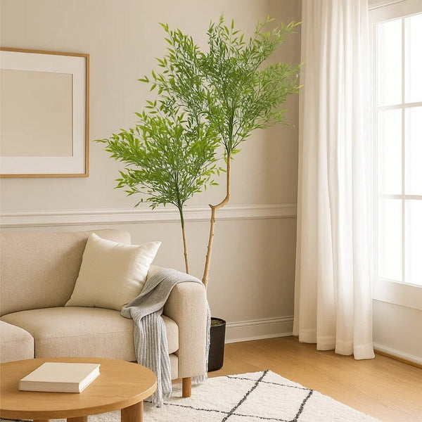 Artificial Nandina Plant, Sacred Bamboo Like Green Leaves, 47 Inch -BM335132