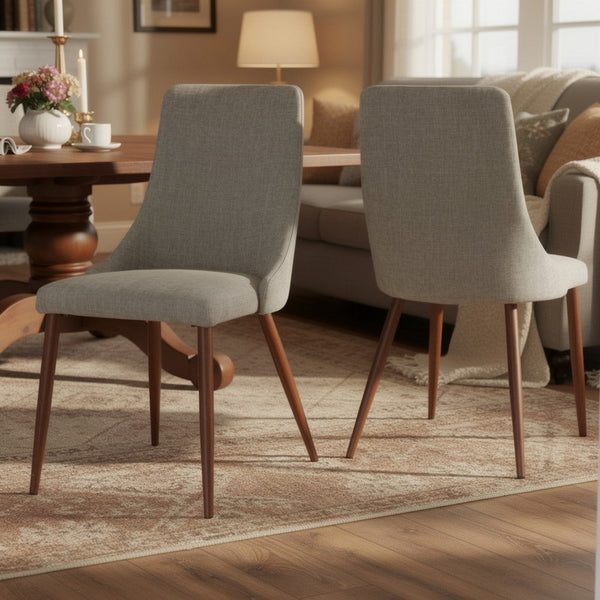Dining Side Chair Set of 2, Wheat Brown Fabric, Tapered Iron Legs -BM335133
