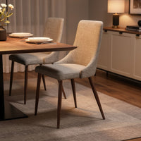Dining Side Chair Set of 2, Wheat Brown Fabric, Tapered Iron Legs -BM335133