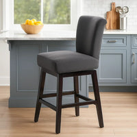 Swivel Barstool Chair, Modern Charcoal Gray Upholstery. Espresso Brown -BM335134