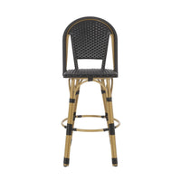 Gomy Outdoor Barstool Chair Set of 2, Black Wicker, Brown Aluminum -BM335135