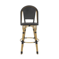 Gomy Outdoor Barstool Chair Set of 2, Black Wicker, Brown Aluminum -BM335135