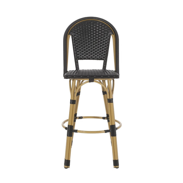 Gomy Outdoor Barstool Chair Set of 2, Black Wicker, Brown Aluminum -BM335135