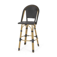 Gomy Outdoor Barstool Chair Set of 2, Black Wicker, Brown Aluminum -BM335135