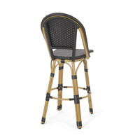 Gomy Outdoor Barstool Chair Set of 2, Black Wicker, Brown Aluminum -BM335135