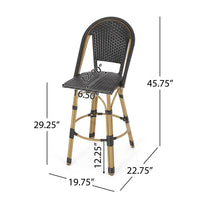 Gomy Outdoor Barstool Chair Set of 2, Black Wicker, Brown Aluminum -BM335135