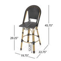 Gomy Outdoor Barstool Chair Set of 2, Black Wicker, Brown Aluminum -BM335135