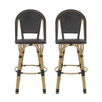 Gomy Outdoor Barstool Chair Set of 2, Black Wicker, Brown Aluminum -BM335135