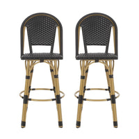 Gomy Outdoor Barstool Chair Set of 2, Black Wicker, Brown Aluminum -BM335135