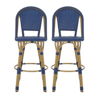 Gomy Outdoor Barstool Char Set of 2, Blue Wicker Woven, Brown Aluminum -BM335136